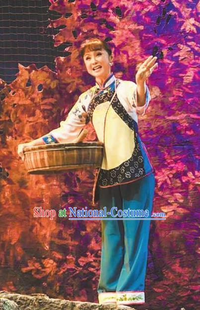 Chinese Moon Shines On Sugarbush Ferry Folk Dance Dress Stage Performance Dance Costume and Headpiece for Women