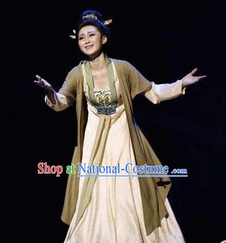 Chinese Chuansi Gongzhu Dance Grey Dress Ancient Silk Princess Stage Performance Dance Costume and Headpiece for Women