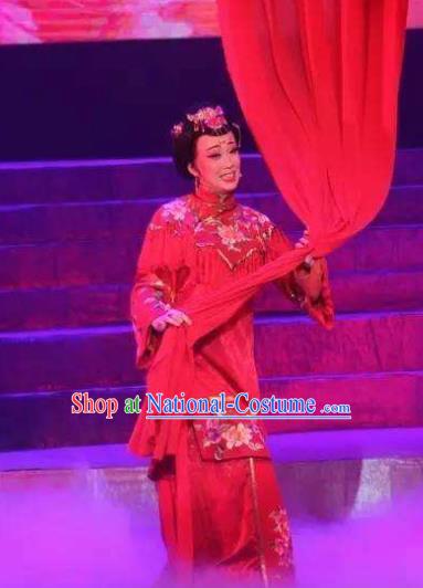 Chinese Moon Shines On Sugarbush Ferry Dance Wedding Red Dress Stage Performance Dance Costume and Headpiece for Women