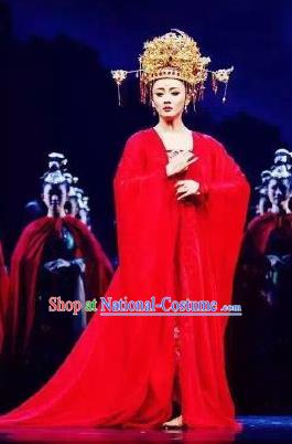 Chinese Chuansi Gongzhu Classical Dance Red Dress Stage Performance Dance Costume and Headpiece for Women