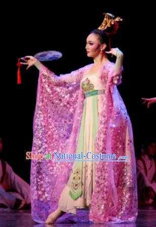 Chinese Chuansi Gongzhu Classical Dance Tang Dynasty Princess Dress Stage Performance Dance Costume and Headpiece for Women