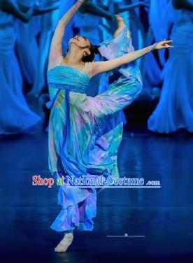 Chinese Chuansi Gongzhu Classical Dance Blue Dress Stage Performance Dance Costume and Headpiece for Women