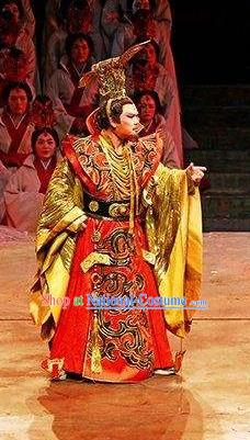 Chinese King Zhuang of Chu Ancient Spring and Autumn Period King Red Clothing Stage Performance Dance Costume for Men