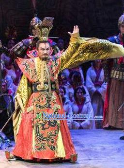 Chinese King Zhuang of Chu Ancient Spring and Autumn Period King Red Clothing Stage Performance Dance Costume for Men