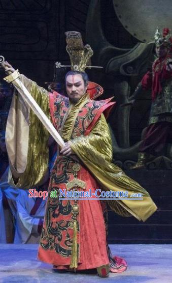 Chinese King Zhuang of Chu Ancient Spring and Autumn Period King Red Clothing Stage Performance Dance Costume for Men