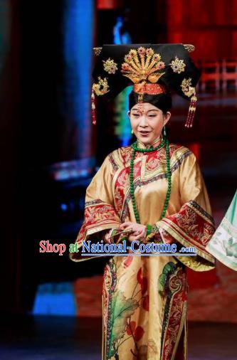 Deling and Cixi Chinese Qing Dynasty Empress Dowager Silk Dress Stage Performance Dance Costume and Headpiece for Women