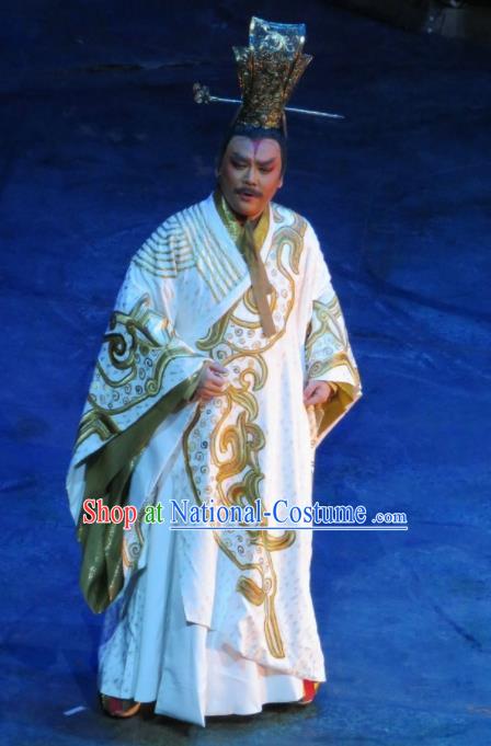 Chinese King Zhuang of Chu Ancient Emperor White Clothing Stage Performance Dance Costume for Men