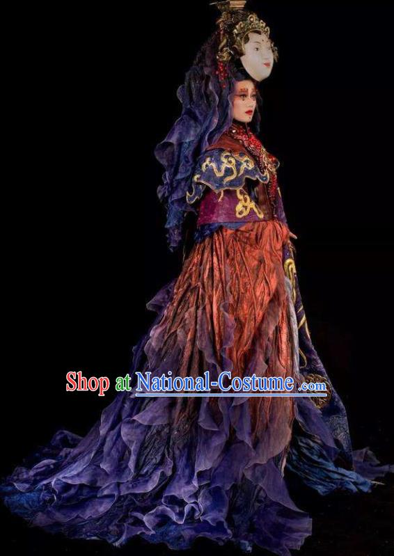 Chinese Pingtan Impression Classical Dance Goddess Matsu Dress Stage Performance Dance Costume and Headpiece for Women