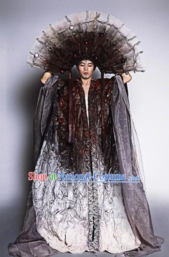 Chinese Pingtan Impression Classical Dance Clothing Stage Performance Dance Costume and Headdress for Men