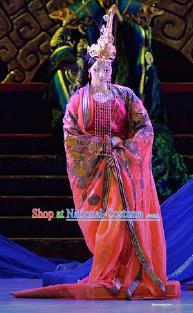 Chinese Lady Zhaojun Ancient Royal Princess Red Dress Stage Performance Dance Costume and Headpiece for Women