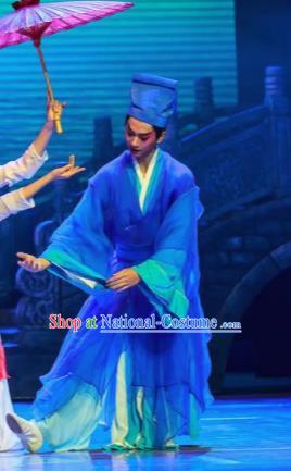 Sunsets Chinese Classical Dance Ancient Scholar Blue Clothing Stage Performance Dance Costume for Men