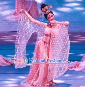 Meet Millennium Chinese Classical Dance Pink Dress Stage Performance Dance Costume and Headpiece for Women