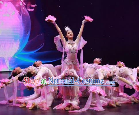 Meet Millennium Chinese Classical Dance Flying Apsaras Dress Stage Performance Dance Costume and Headpiece for Women