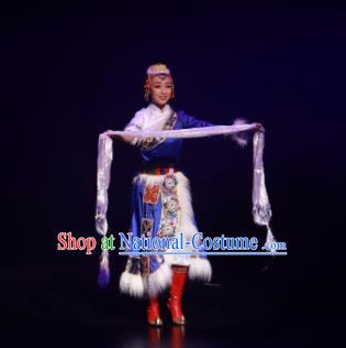 Meet Millennium Chinese Tibetan Nationality Dance Dress Stage Performance Dance Costume and Headpiece for Women