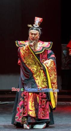 Xiao Qiao Marriage Chinese Peking Opera Prime Minister Cao Cao Red Clothing Stage Performance Dance Costume and Headpiece for Men