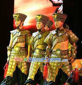 Rainbow Tribe Chinese Tu Minority Clothing Stage Performance Dance Costume and Headpiece for Men