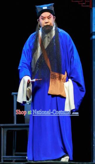 Huizhou Beauty Chinese Peking Opera Old Male Blue Clothing Stage Performance Dance Costume and Headpiece for Men