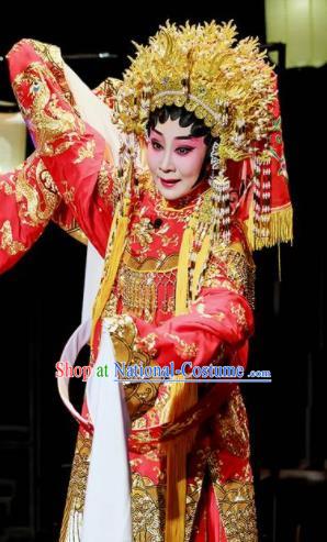 Sansheng Dream Chinese Cantonese Opera Bride Red Dress Stage Performance Dance Costume and Headpiece for Women