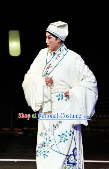 Sansheng Dream Chinese Cantonese Opera Niche White Clothing Stage Performance Dance Costume and Headpiece for Men