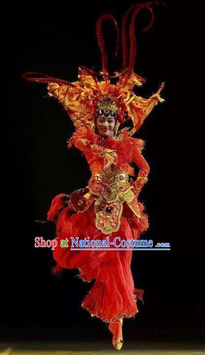 Dance Tianfu Chinese Classical Dance Red Dress Stage Performance Dance Costume and Headpiece for Women