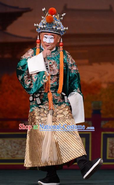 Imperial Concubine Mei Chinese Peking Opera Eunuch Green Clothing Stage Performance Dance Costume and Headpiece for Men