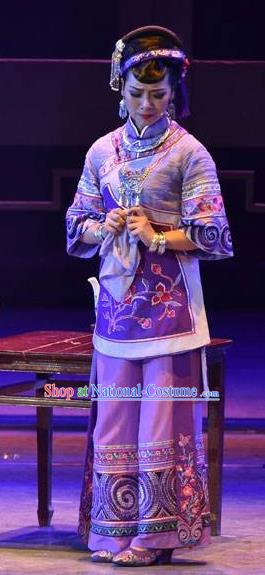 Huang Si Jie Chinese Tujia Minority Purple Dress Stage Performance Dance Costume and Headpiece for Women