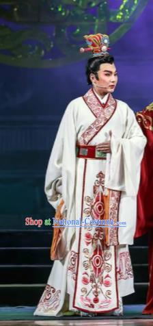 Chinese Shaoxing Opera Bronze Swallow Terrace Prince Cao Pi White Clothing Stage Performance Dance Costume for Men