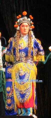 Su Wu In Desert Chinese Beijing Opera Takefu Blue Clothing Stage Performance Dance Costume and Headpiece for Men