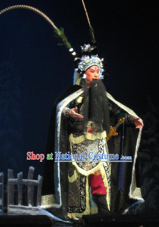 Su Wu In Desert Chinese Beijing Opera General Black Clothing Stage Performance Dance Costume and Headpiece for Men