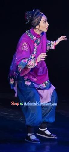 Drama Lan Huahua Chinese Folk Dance Old Female Purple Dress Stage Performance Dance Costume and Headpiece for Women