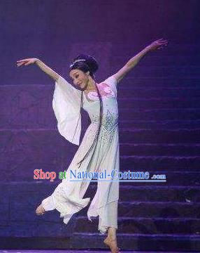 Goddess of the Moon Chinese Classical Dance White Dress Stage Performance Dance Costume and Headpiece for Women