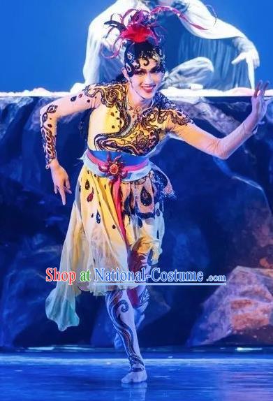 Goddess of the Moon Chinese Classical Dance Dress Stage Performance Dance Costume and Headpiece for Women