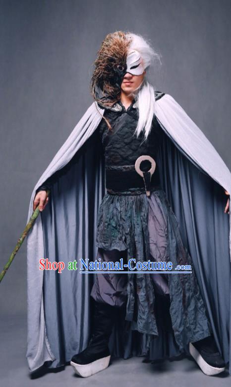 Goddess of the Moon Chinese Classical Dance Swordsman Clothing Stage Performance Dance Costume and Headpiece for Men