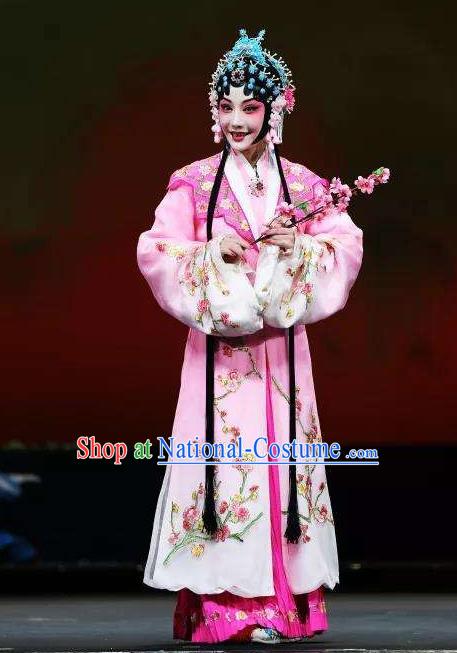 Mei Hua Zan Ceremony Chinese Beijing Opera Diva Pink Dress Stage Performance Dance Costume and Headpiece for Women