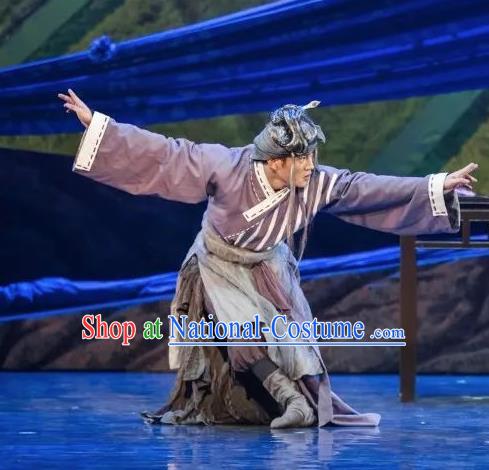 Goddess of the Moon Chinese Classical Dance Purple Clothing Stage Performance Dance Costume and Headpiece for Men