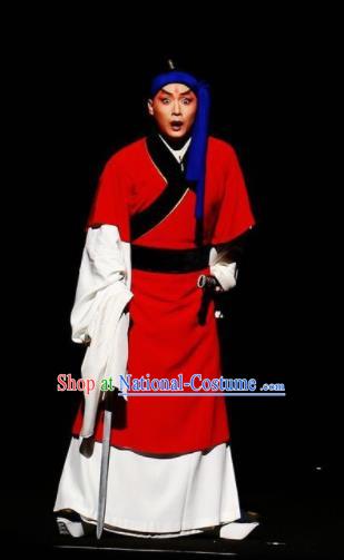 Mei Hua Zan Chinese Beijing Opera Niche Red Clothing Stage Performance Dance Costume and Headpiece for Men