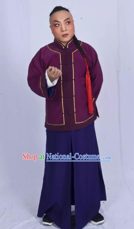 Mei Hua Zan Chinese Beijing Opera Purple Clothing Stage Performance Dance Costume and Headpiece for Men