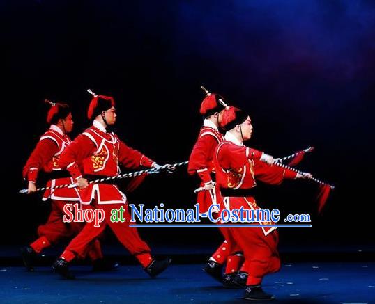 Mei Hua Zan Chinese Beijing Opera Takefu Red Clothing Stage Performance Dance Costume and Headpiece for Men