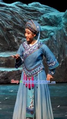 Drama Qian Yun Cliff Chinese Zhuang Nationality Dress Stage Performance Dance Costume and Headpiece for Women