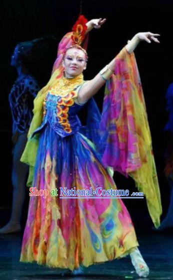 Hundred Bird Dress Chinese Classical Dance Colorful Dress Stage Performance Dance Costume and Headpiece for Women