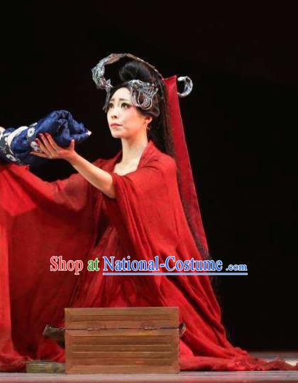 Chinese Orphan Classical Dance Red Dress Stage Performance Dance Costume and Headpiece for Women