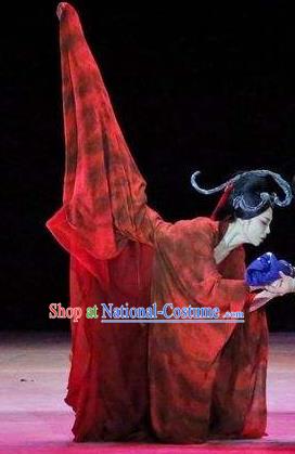 Chinese Orphan Classical Dance Red Dress Stage Performance Dance Costume and Headpiece for Women