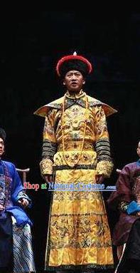 Beijing Fayuansi Chinese Ancient Qing Dynasty Emperor Guangxu Clothing Stage Performance Dance Costume and Headpiece for Men