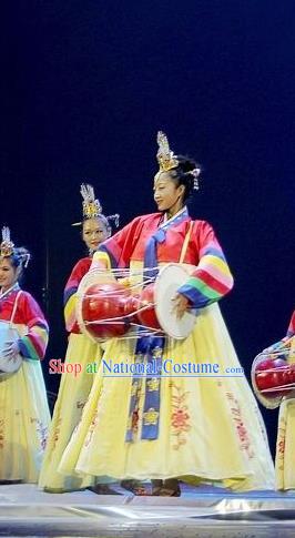 Chinese Korean Nationality Dance Dress Stage Performance Costume and Headpiece for Women