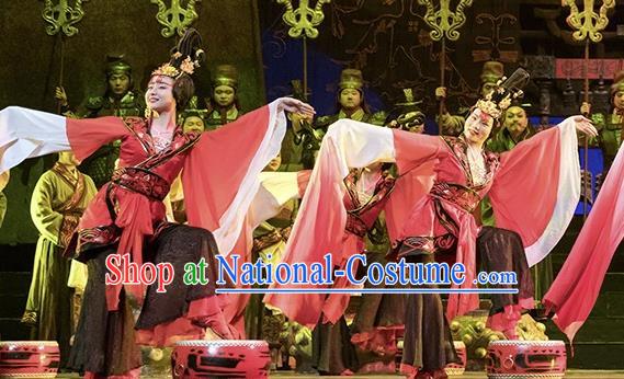 Cai Wenji Chinese Opera Classical Dance Red Dress Stage Performance Dance Costume and Headpiece for Women