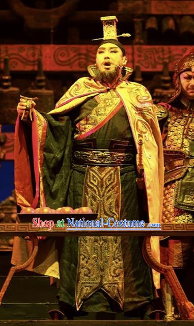 Cai Wenji Chinese Opera Ancient Han Dynasty Emperor Clothing Stage Performance Dance Costume and Headpiece for Men