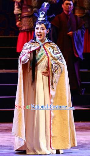 Cai Wenji Chinese Opera Ancient Female Literator Dress Stage Performance Dance Costume and Headpiece for Women