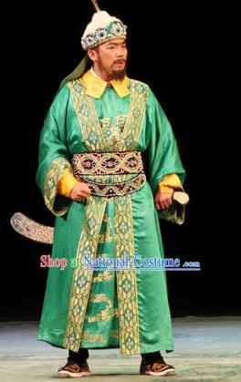 Cai Wenji Chinese Opera Ancient Huns King Green Clothing Stage Performance Dance Costume and Headpiece for Men