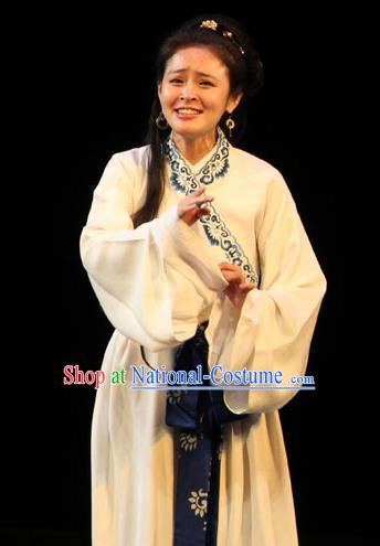 Cai Wenji Chinese Opera Ancient Female Litterateur White Dress Stage Performance Dance Costume and Headpiece for Women