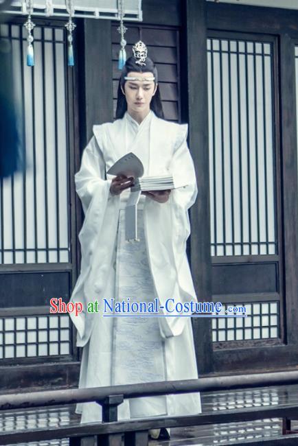 The Untamed Chinese Drama Ancient Nobility Childe Swordsman Lan Wangji Wang Yibo White Costumes for Men